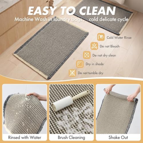 MIULEE Set of 2 Waffle Bathroom Runner Rugs Dark Grey&Yellow 2'x5'(24"x60")