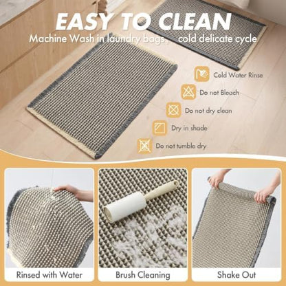 MIULEE Set of 2 Waffle Bathroom Runner Rugs Dark Grey&Yellow 2'x5'(24"x60")