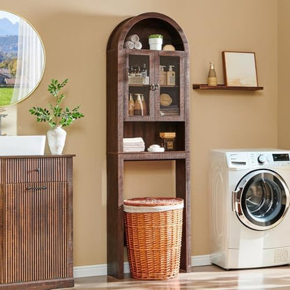 IFGET Arched Over The Toilet Storage Cabinet with Acrylic Doors,Dark Walnut