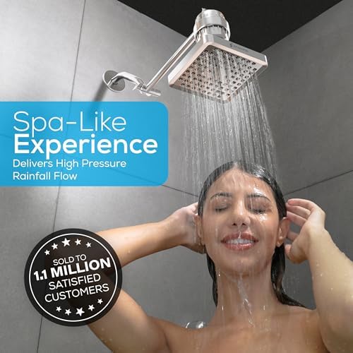 SparkPod Rain Shower Head, 6 Inch Square, Luxury Polished Chrome Finish