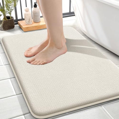 OLANLY Memory Foam Small Bathroom Rugs 24x16, Absorbent Bath Mat, Ivory