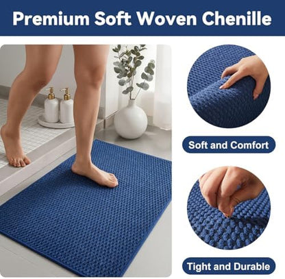 Triohero Bathroom Runner Rugs, Long Bath Mat Runner Washable Thin Quick Dry Low Pile Bathroom Runner Rugs Non Slip, Navy Blue 24"x70"