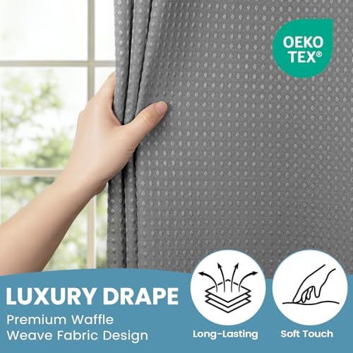 SORTTO No Hook Waffle Shower Curtain with Snap in Liner Set, 71x80, Grey