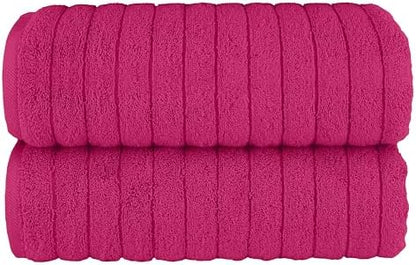 Elegant Comfort 100% Turkish Cotton Corduroy Ribbed Luxury Soft 2 Pack Bath Towels 27 x 54 Inch - Ultra Plush, Absorbent, Quick Dry, Hotel Spa Quality Towels for Bathroom Essentials, Hot Pink