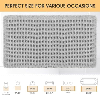 IM HOME Waffle Bath Mat Light Grey 24"x17", Boho Woven Modern Bath Mat Rugs, Absorbent Non Slip Bathroom Rugs, Soft Washable Bath Rugs with Tassels for Bathroom, Bedroom, Kitchen, Shower, Tub