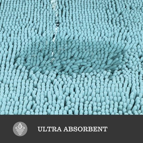 Yeaban Chenille Baby Blue Bathroom Rug 30"x50",Non-Slip Rubber Backing