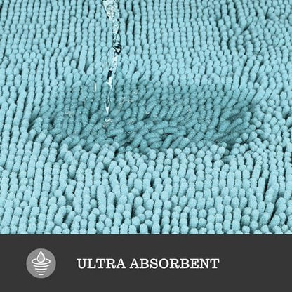 Yeaban Chenille Baby Blue Bathroom Rug 30"x50",Non-Slip Rubber Backing