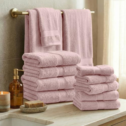 SUPERIOR Egyptian Cotton Ultra Plush & Absorbent, 12 Piece Set, Tea Rose
