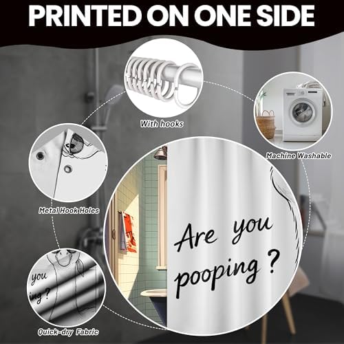 Funny Duck Shower Curtain Cute Silly Goose are You Pooping Shower Curtains for Bathroom Decor Sets, Waterproof Cloth Fabric with Hooks, 70 x 72 Inch