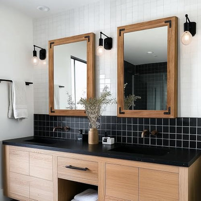Wood Framed Bathroom Vanity Mirror for Wall, 20"x28" Farmhouse Mirror