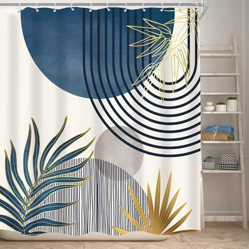 Mid Century Boho Abstract Modern Sun Minimalist Bathroom Shower Curtain Set