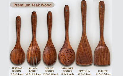 Premium Wooden Utensil Set - 6 Piece wooden Spoons for Cooking - Heat-Resistant Safe Wood Spatula - Non-Stick & Light Weight Wood Spatula for cooking - Non-Stick Kitchen Spoons with smooth Handles
