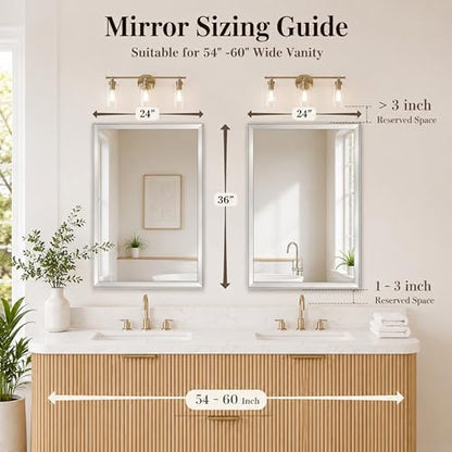 2 Pack 24x36 Inch Brushed Nickel Bathroom Mirrors for Over Sink