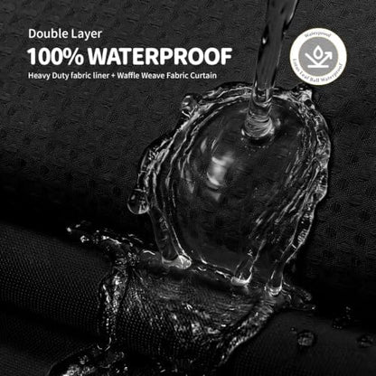 Dynamene Black Hook Free Waffle Shower Curtain & Snap-in Fabric Liner,60x87