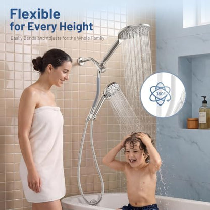 MakeFit Dual Filtered Rain Shower Head Combo, High Pressure Handheld Shower Head with Adjustable Bar - Rainfall Shower Head And Showerhead with Filter for Hard Water - Removes Chlorine(Brushed Nickel)