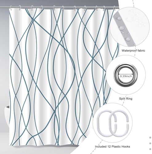 Striped Shower Curtain for Bathroom, Lake Blue, 72" W x 72" L