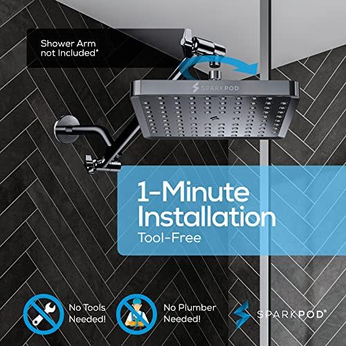 SparkPod Rain Shower Head, 8 Inch Square, Charcoal Grey Finish