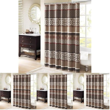 Madison Park Princeton Geometric Jacquard Fabric Shower Curtain, Transitional Shower Curtains for Bathroom, 72 X 72, Red (Pack of 4)