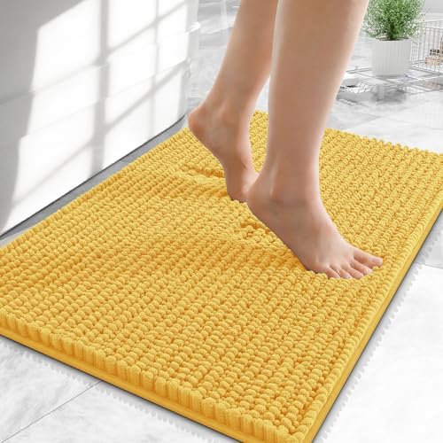 OLANLY Thick Chenille Small Bathroom Rugs 24x16, Absorbent Bath Mat, Yellow