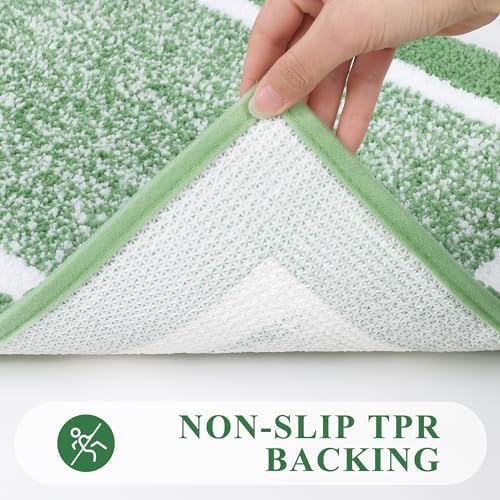 Pauwer 3 Piece Bathroom Rug Set, Non Slip Washable Bath Mat, Green