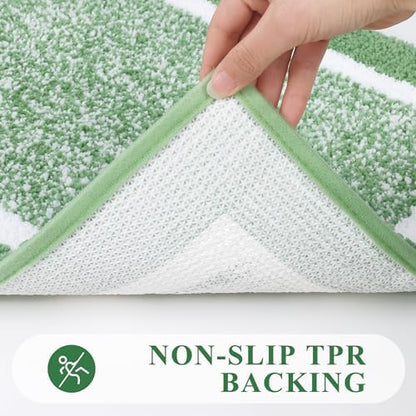 Pauwer 3 Piece Bathroom Rug Set, Non Slip Washable Bath Mat, Green