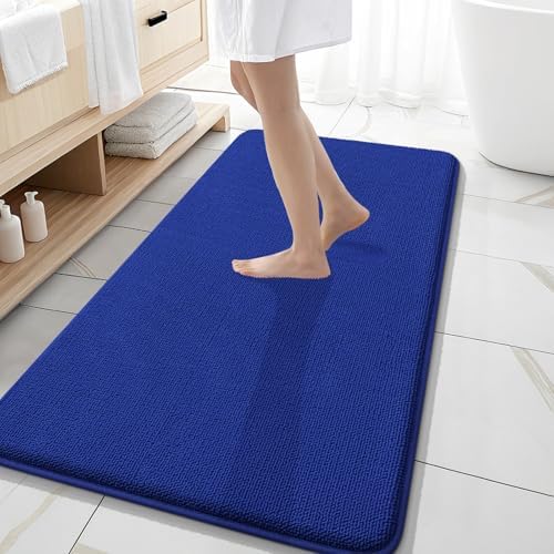 OLANLY Memory Foam Bathroom Runner Rugs 47x20, Long Bath Mats, Royal Blue