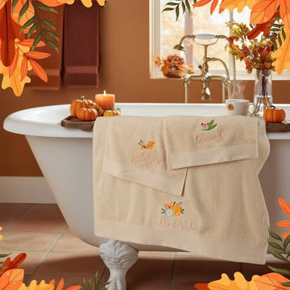 Peryiter 3 Pack Fall Decorative Bath Towel Set