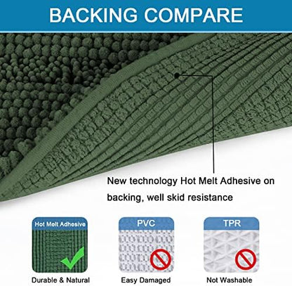 H.VERSAILTEX Bathroom Rugs Bath Mats Sets Super Absorbent Chenille Striped Bath Mats Non Skid Machine Wash Dry Rugs for Bathroom Floor Set of 2(Bronze Green, 47 x 17 Plus 17 x 24 - Inches)
