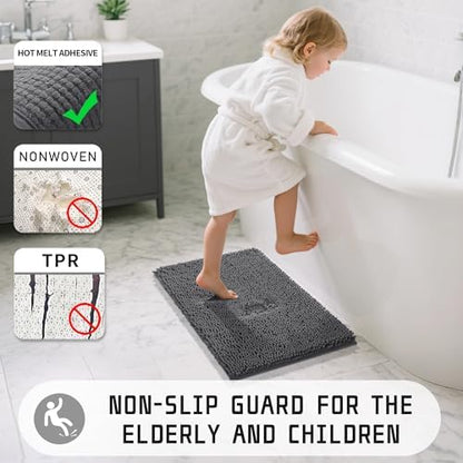 Yimobra Large Bathroom Rugs 36"x24", Non Slip Bath Mat for Tub, Shaggy Rug Floor Carpet, Extra Soft Super Absorbent Quick Dry, Machine Washable,Dark Gray