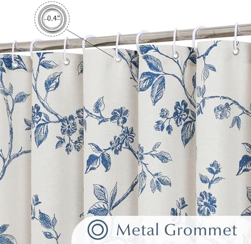 MitoVilla Blue Cotton Floral Shower Curtain for Bathroom, 60 x 72