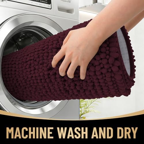 OLANLY Thick Chenille Bathroom Runner Rugs Mats 44x24, Black Cherry