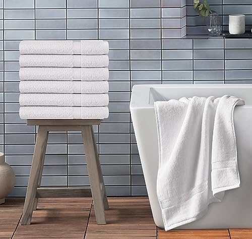 Towel and Linen Mart 100% Cotton White 6 Pack Medium Bath Towel Set, Quick Dry, Super Absorbent, Light Weight, Soft Feel, Premium Towels for Hotel, Spa and Bathroom (24 X 48 6 Pack White)