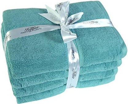 Hillfair Premium 600 GSM 6 Piece Aqua Cotton Bath Towel Set - 2 Bath, 2 Hand & 2 Washcloths - Machine Washable, Hotel Quality, Super Soft & Absorbent