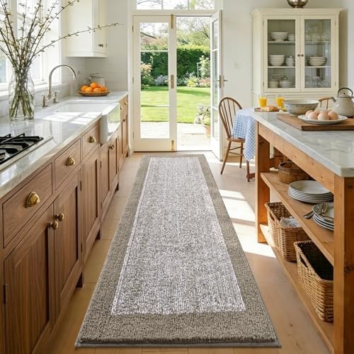 70x24 Long Bathroom Rugs Non Slip Washable, Soft Absorbent Bath Mat Greige