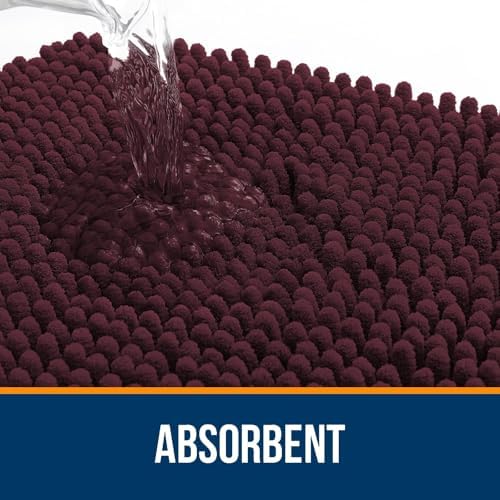 OLANLY Chenille Bathroom Rugs Sets 2 Piece, 30"x20"+24"x20", Black Cherry