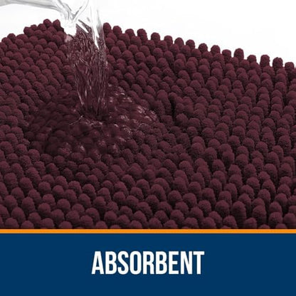OLANLY Chenille Bathroom Rugs Sets 2 Piece, 30"x20"+24"x20", Black Cherry