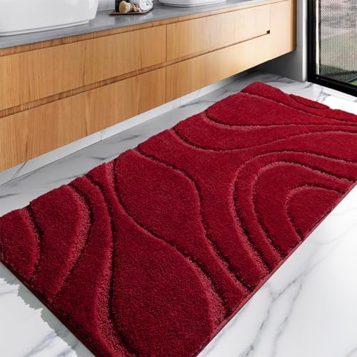 DEXDE Bathroom Rugs Runner Non-Slip Mat for Bathroom Floor, 24X72 Burgundy
