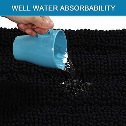 H.VERSAILTEX 2 Piece Bathroom Set - Super Absorbent Chenille Striped Bath Mats, Non Skid, Machine Washable - Jet Black, 47 x 17 Plus 17 x 24 Inches