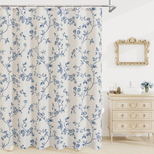 MitoVilla Small Stall Cotton Floral Shower Curtain for Bathroom,54 x 72