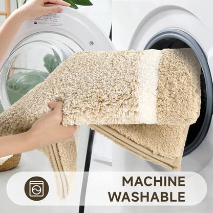 Pauwer 3 Piece Bathroom Rug Set, Non Slip Washable Bath Mat, Beige