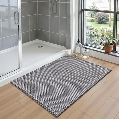 DEXI Chenille Bath Mat 32x20, Soft Absorbent Bathroom Rugs, Grey and White