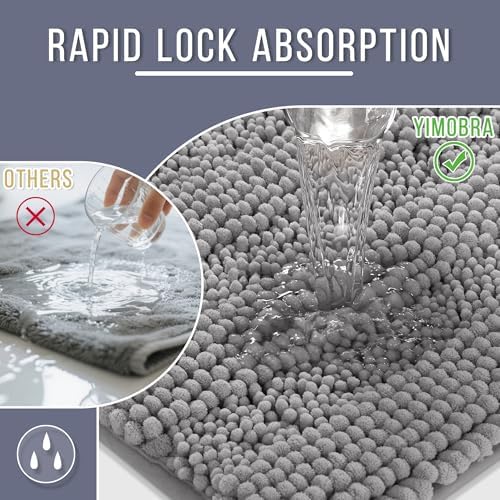 Yimobra Bathroom Runner Rugs 60"x24", Non Slip and Absorbent Bath Mat, Super Soft Water Absorbent Hallway Carpet, Machine Washable Rug for Vanity Tub Shower, Gray