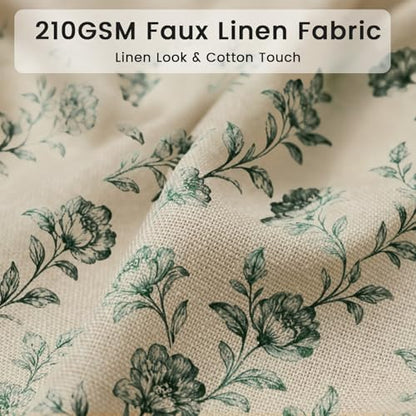 Farmhouse Sage Green Floral Shower Curtain with 12 Clear Rings 72"W x 84"L