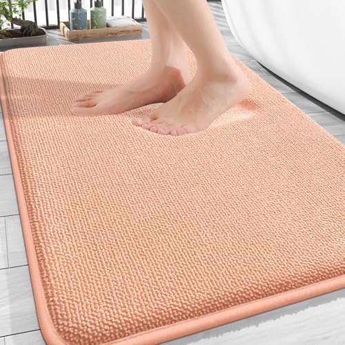 OLANLY Thick Memory Foam Bathroom Rugs 30x20, Absorbent Bath Mat, Peach