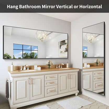COFENY 30x72inch Bathroom Mirror, Black Rectangle Mirror with Thin Frame, Large Rectangular Wall Mirrors for Bathroom, Living Roomm, Hair Salon, Big Farmehouse Mirror Hang Horizontal/Vertical