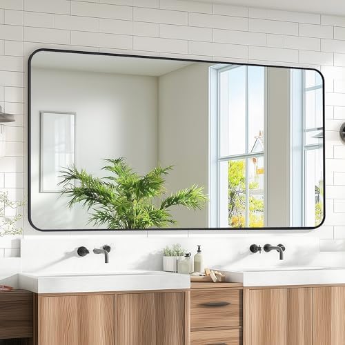 Bathroom Mirror 55" x 30", Large Rectangle Wall Mirror, Black