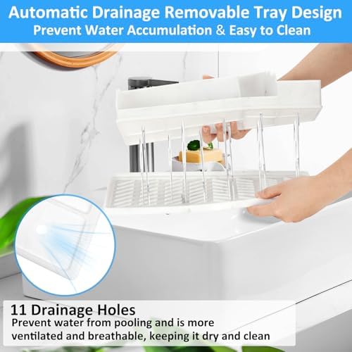 Bathroom Counter Organizer, White Silicone Toothbrush Holders for Bathrooms Organizer Countertop with 3PCS Qtip Holder, Toothbrush and Toothpaste Holder for Bathroom Organization Storage Vanity