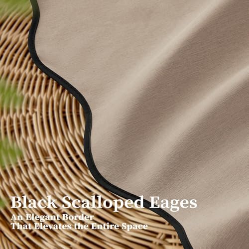 BTTN Tan Boho Scalloped Linen Textured Cloth Shower Curtain, 72x72, Taupe