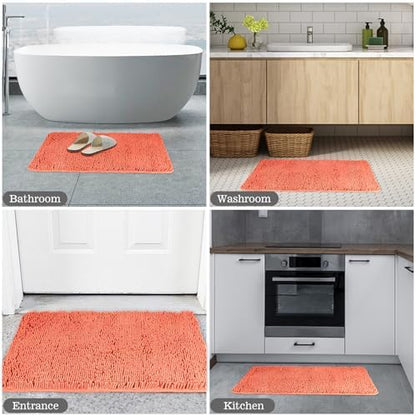 Yeaban Chenille Coral Bathroom Rug 24"x36", Non-Slip Rubber Backing