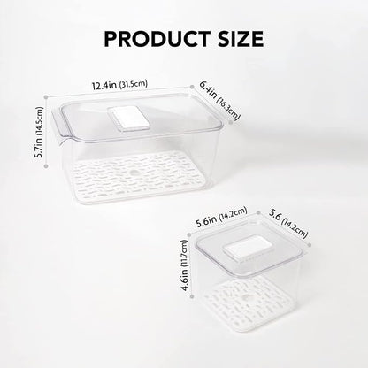 elabo Fruit Storage Containers for Fridge Fresh Produce Saver -3 Pack Stackable Fridge Organizers Bins with Lids, Drain Tray, Food Storage Container for Vegetables, Lettuce, Salad and Berry, BPA-free